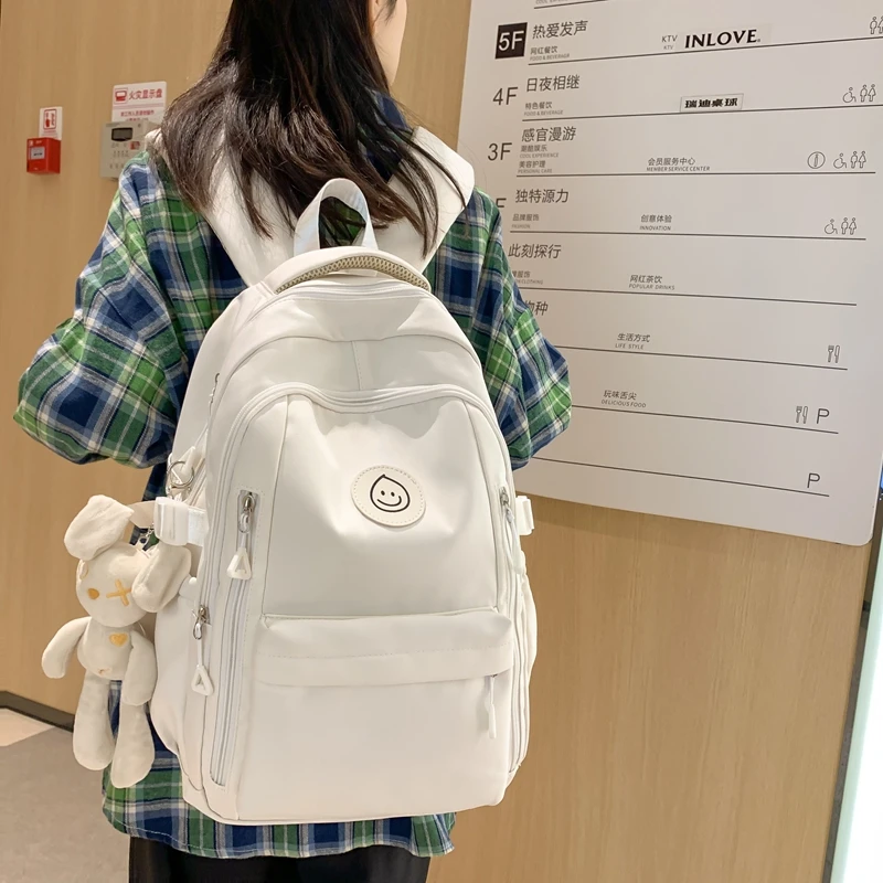 宽肩带书包女大学生日系ins轻便休闲大容量背包初中生减负双肩包 无挂件（35）