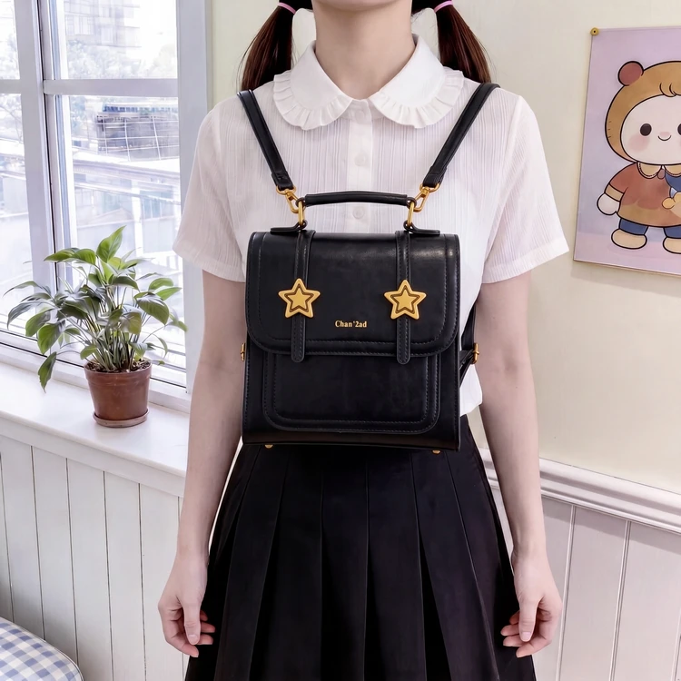 学院风双肩大容量女包 三色可选