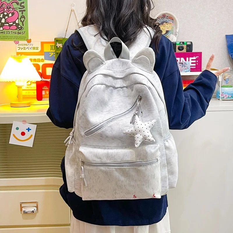 加厚晕染双肩包大容量可爱兔耳朵小清新书包女款学生背包