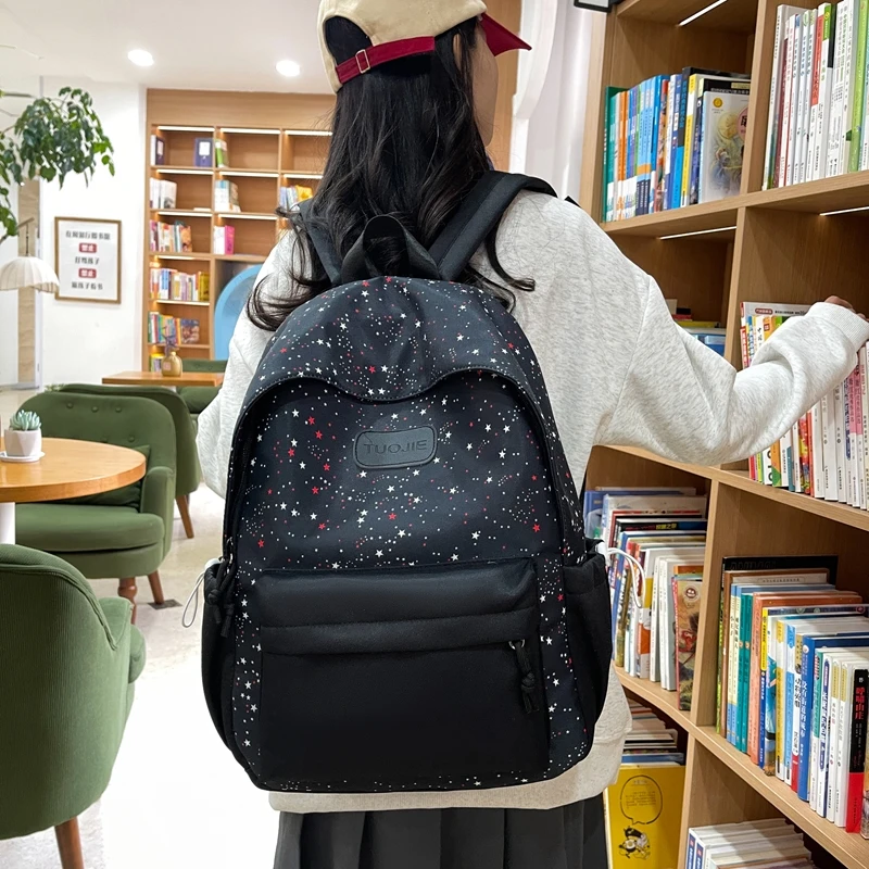 满天星四色可选双肩包小清新加厚了斜纹布女款学生书包大容量背包
