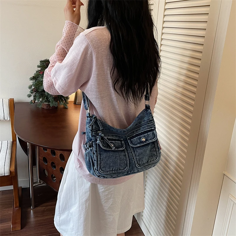 2234款复古水洗牛仔单肩包斜挎包男女百搭休闲手提袋 多色可选 厂家直销批发